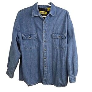 VTG Stanley Mens Denim Shirt Jacket Size XXL 2XL Plaid Fleece Lined Work Shacket